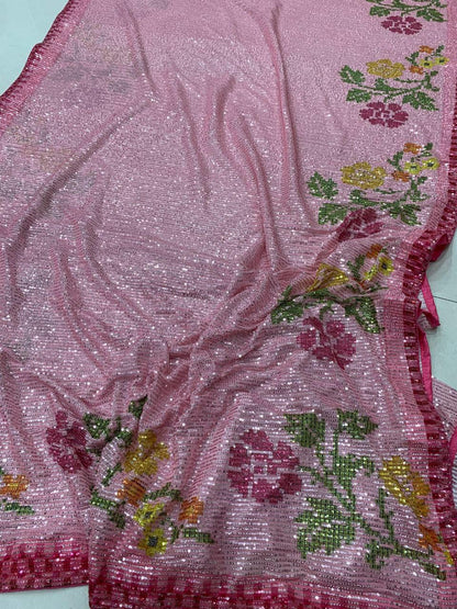 FULL HEAVY SEQUINS SAREE WITH WORK AND SOFT SILK BLOUSE