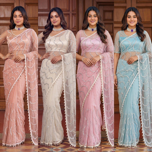 Net Sequence Saree with Unsticthed Blouse