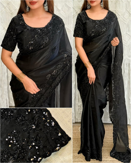 Full Heavy tone to tone Beads & sequins work Saree/Sari