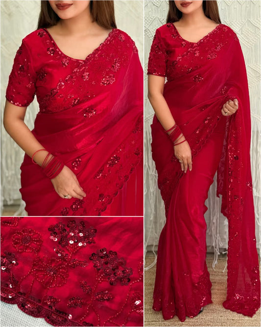 Full Heavy tone to tone Beads & sequins work Saree/Sari