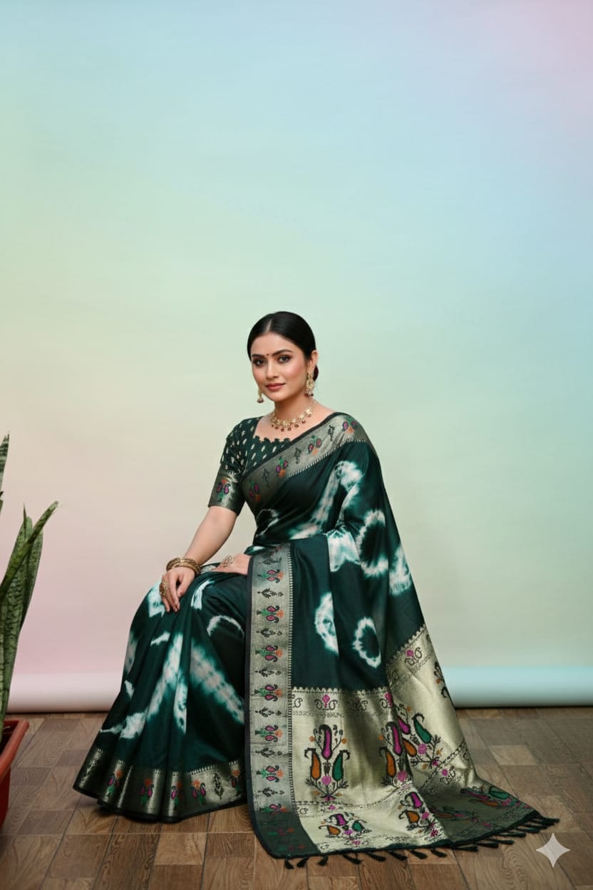 Sibory Print Paithani Silk Saree