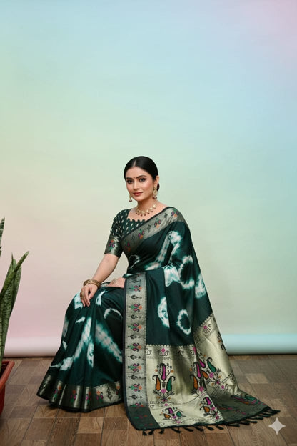 Sibory Print Paithani Silk Saree