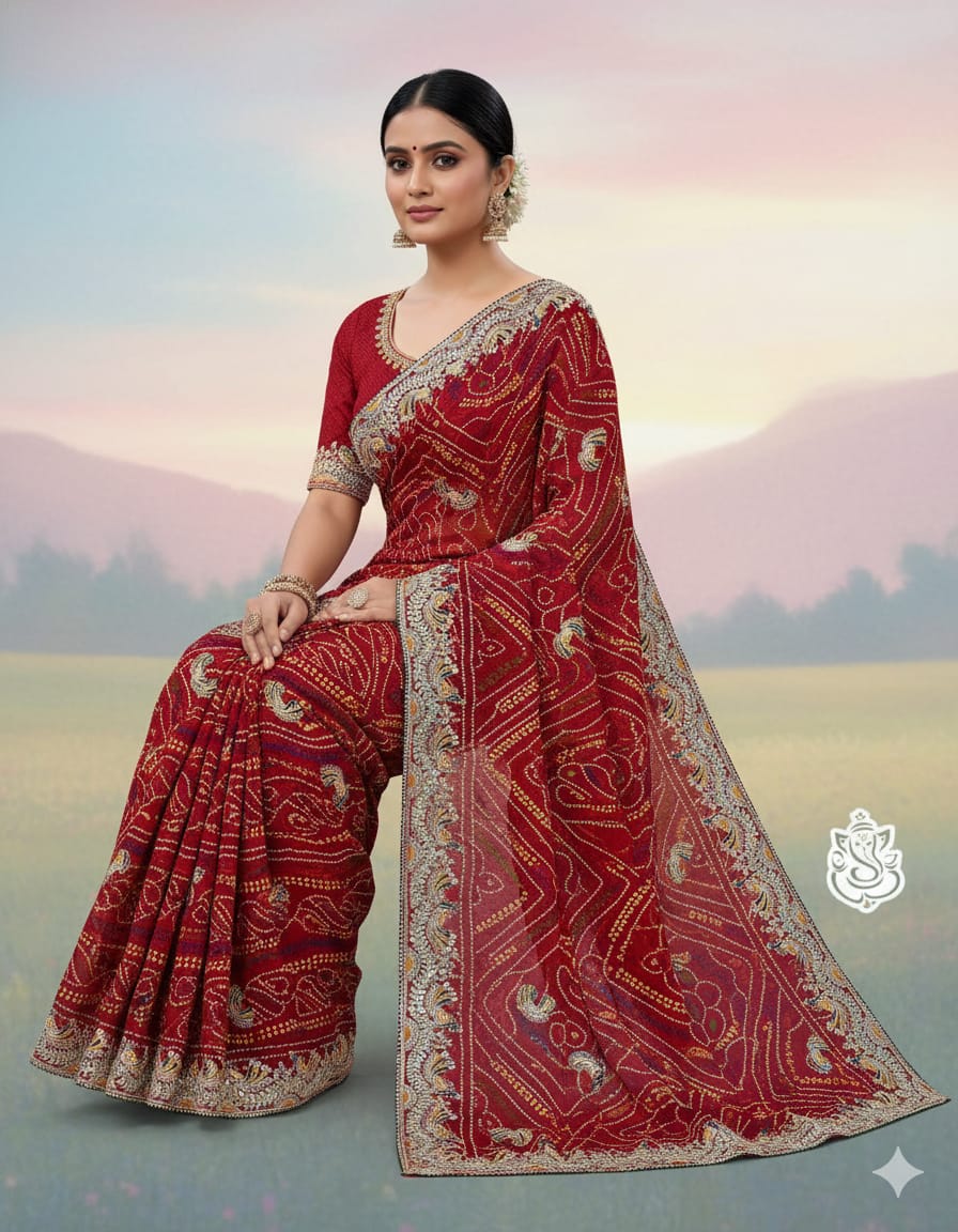 Georgette Bandhej Saree