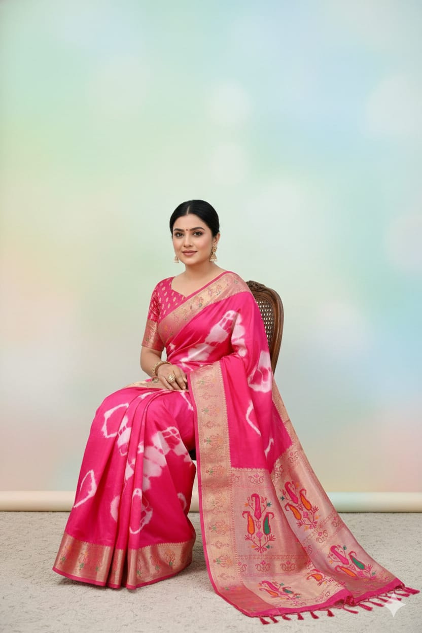Sibory Print Paithani Silk Saree
