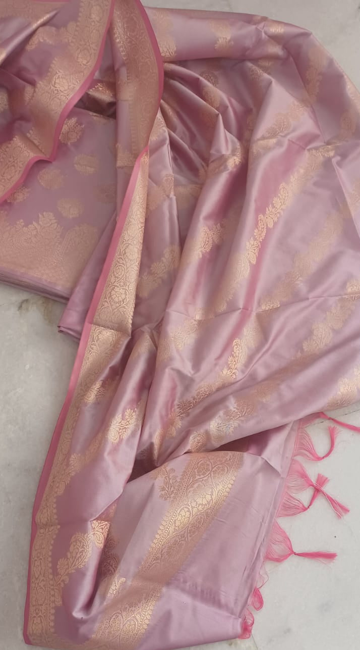 Unstitched Tapeta Silk Onion Pink Suit For Women-Resham Weaving
