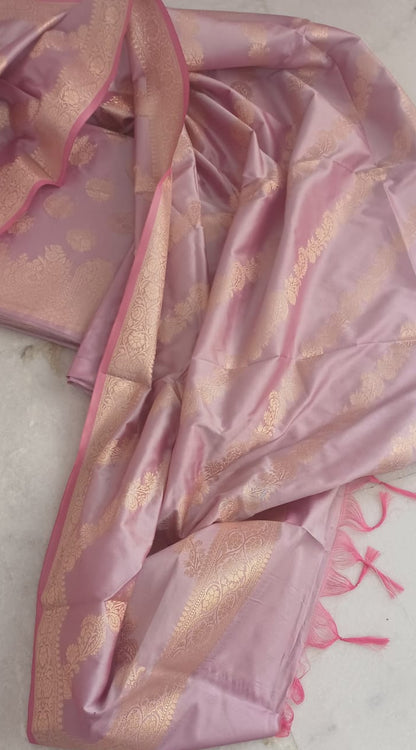 Unstitched Tapeta Silk Onion Pink Suit For Women-Resham Weaving