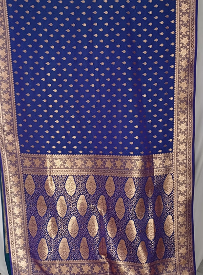 Banarsi  Blue Silk Saree With Zari Weaving