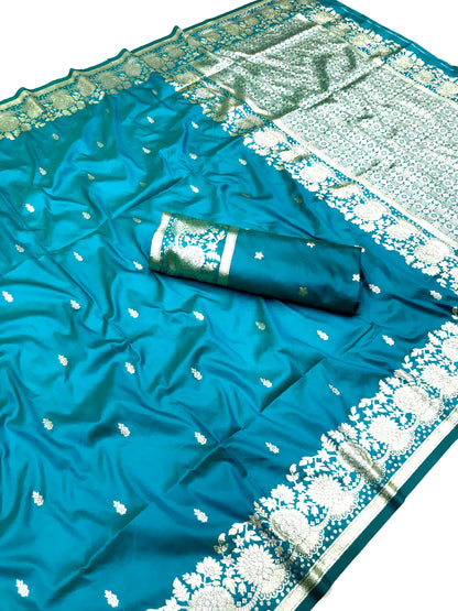Women Pure Soft Banarsi Silk Saree Sky Blue With Zari Weaved