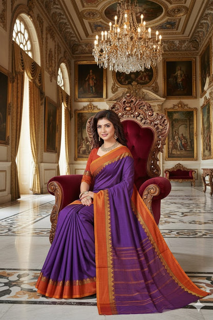 Saree Pure silk purple violet Golden Sari wedding partywear kanjivaram style