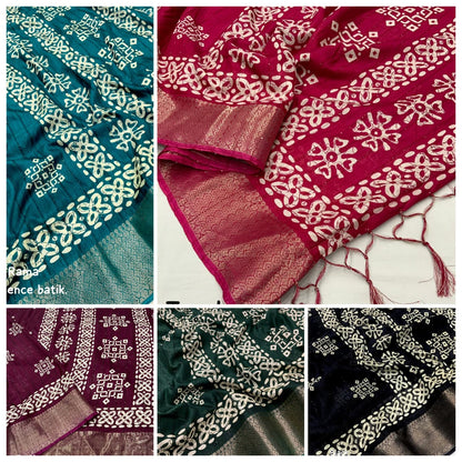 Cotton Crape Sequence Batik Saree