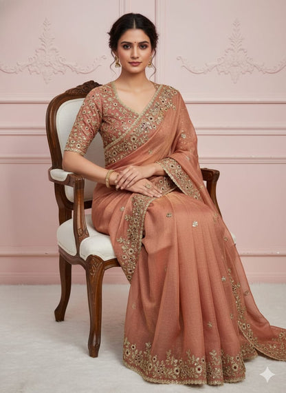 Frendy Chiffon Beautiful Sequence Embroidery Saree (D-0311)