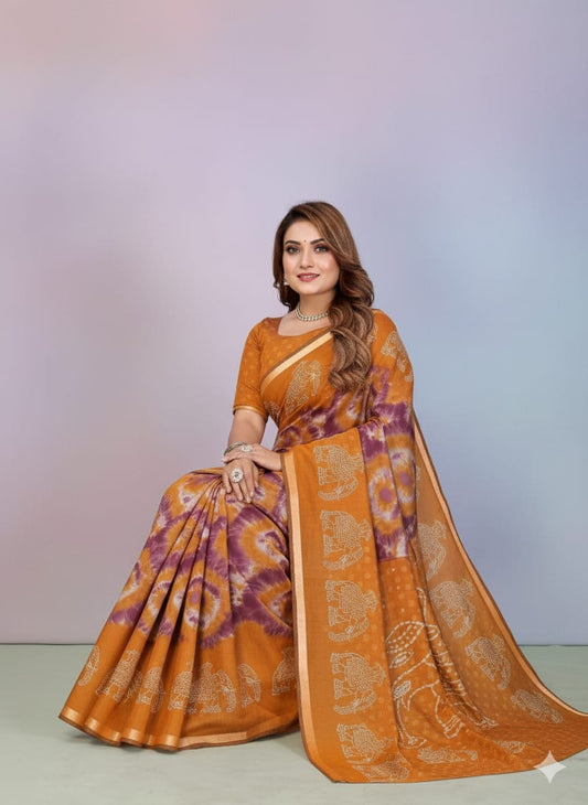 Cotton Saree With Kalamkari Print