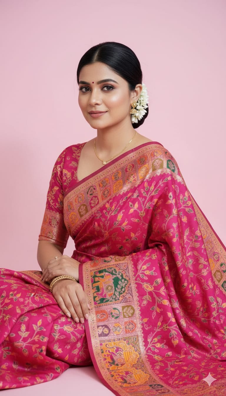 Pure Meenakari Pashmina Khaddi Banarasi Saree