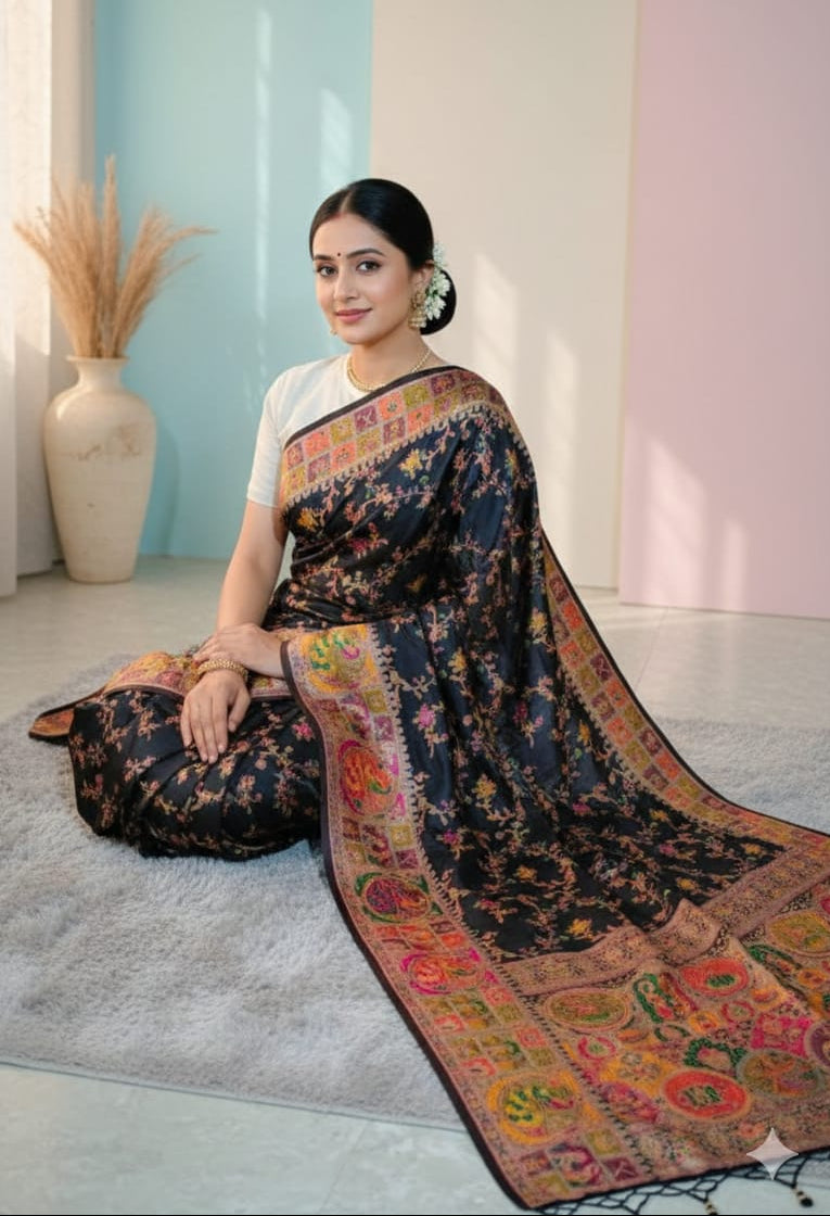 Pure Meenakari Pashmina Khaddi Banarasi Saree