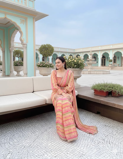 Georgette Saree With Digital Print - Thread & Sequins Work