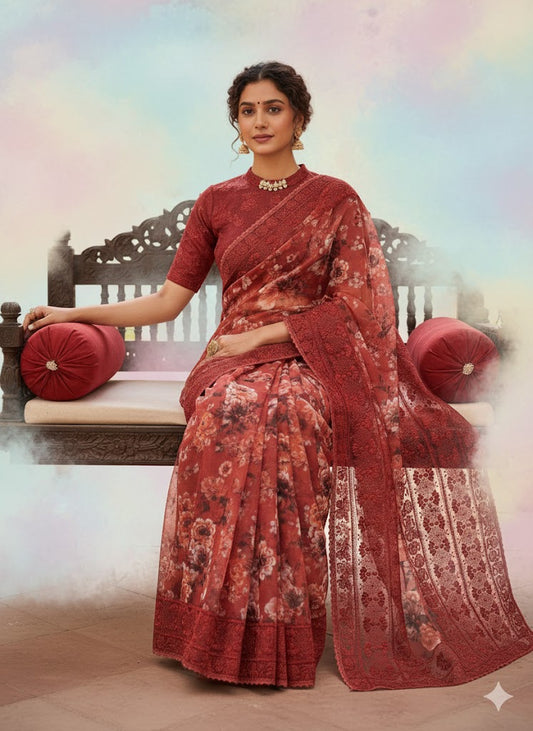 Soft Organza Silk Saree With Viscose Thread