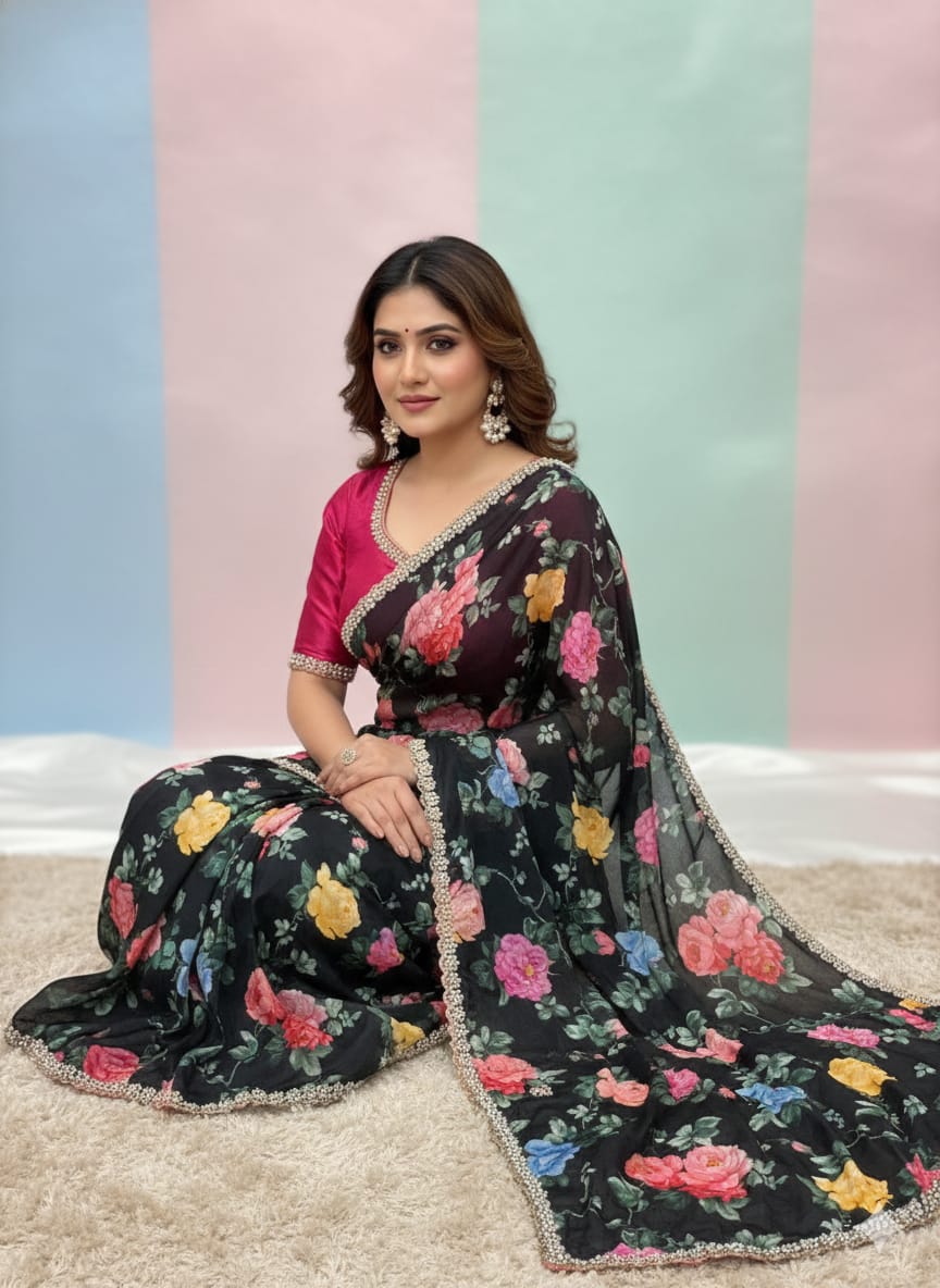 Smooth Chinnon Digital Saree