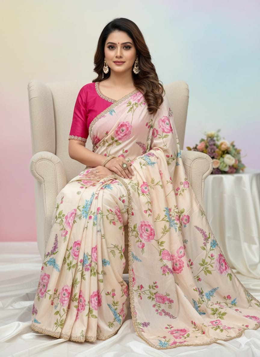 Smooth Chinnon Digital Saree