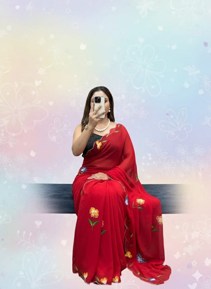 Handpaint Saree With Cut Dana Handwork