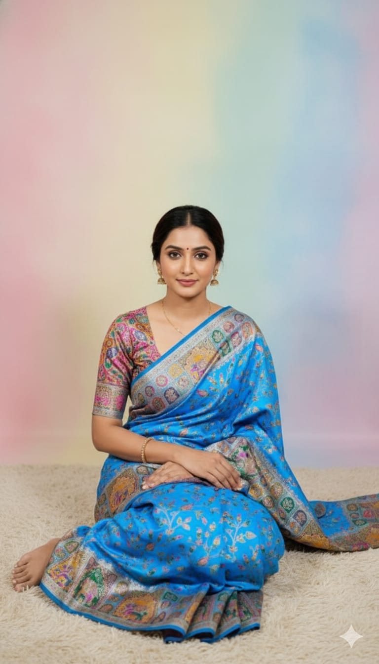 Pure Meenakari Pashmina Khaddi Banarasi Saree