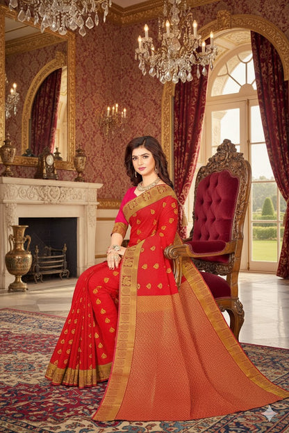 Red Kanjivaram soft silk sari Golden  border Indian saree