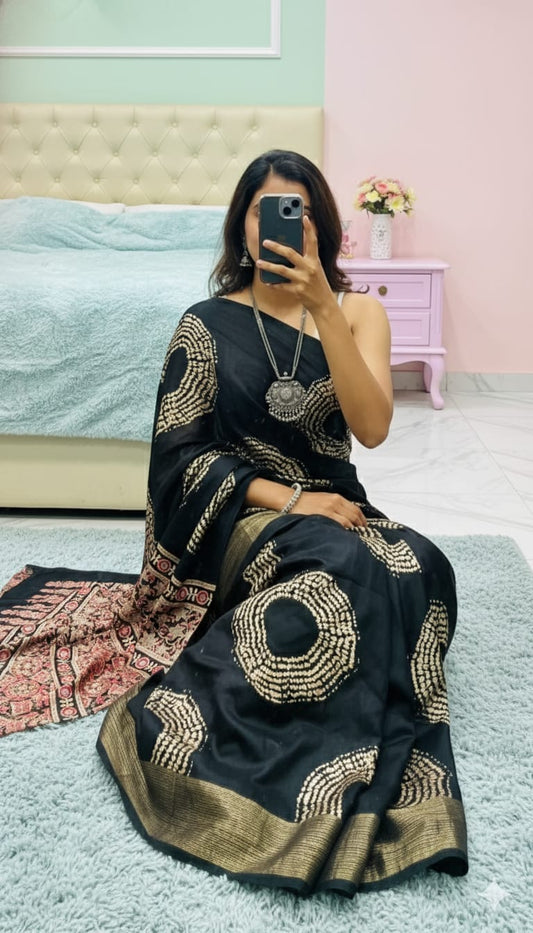 Ajrakh Gajji Bandhej Saree