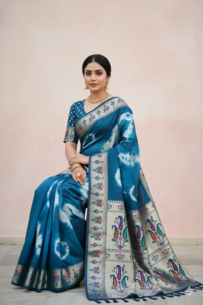 Sibory Print Paithani Silk Saree