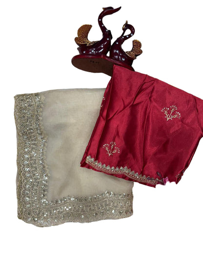 Women Pure Nylon Organza Silk Saree With Embroidery Sequence And Zari Work (D-0809)