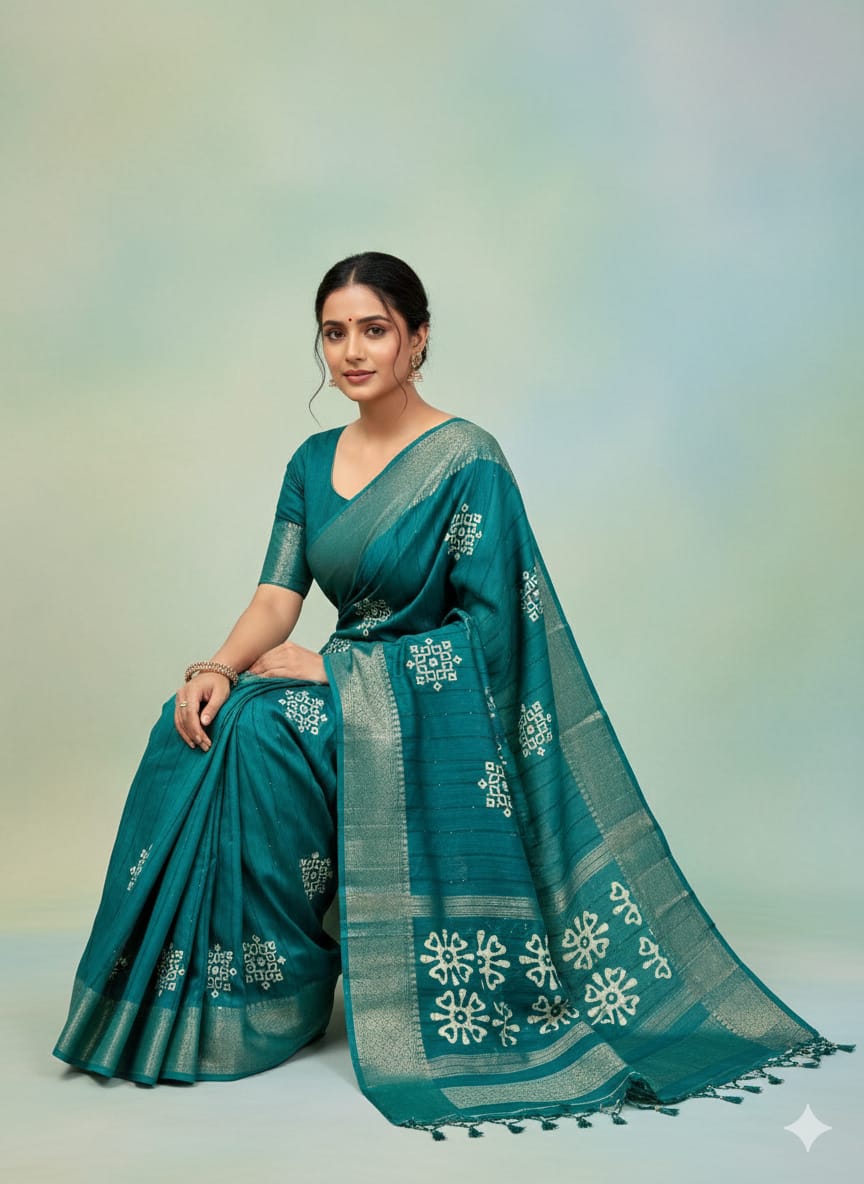 Cotton Crape Sequence Batik Saree