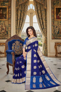 Saree soft silk blue and purple copper booti Weaved wedding partywear Sari