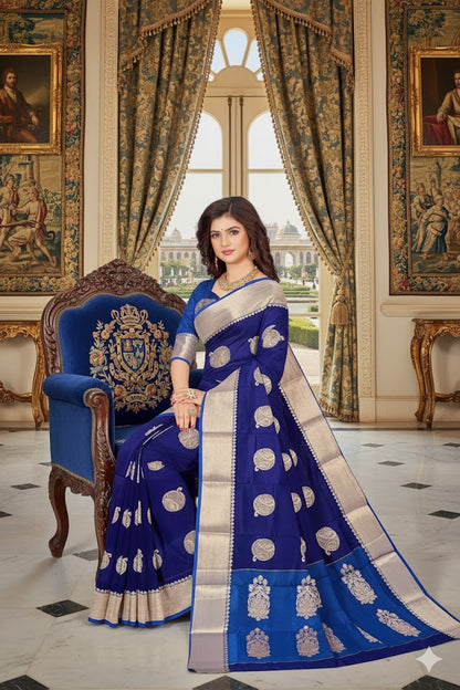 Saree soft silk blue and purple copper booti Weaved wedding partywear Sari