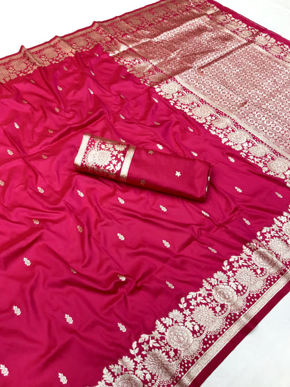 Women Pure Soft Banarsi Silk Saree Red With Zari Weaved