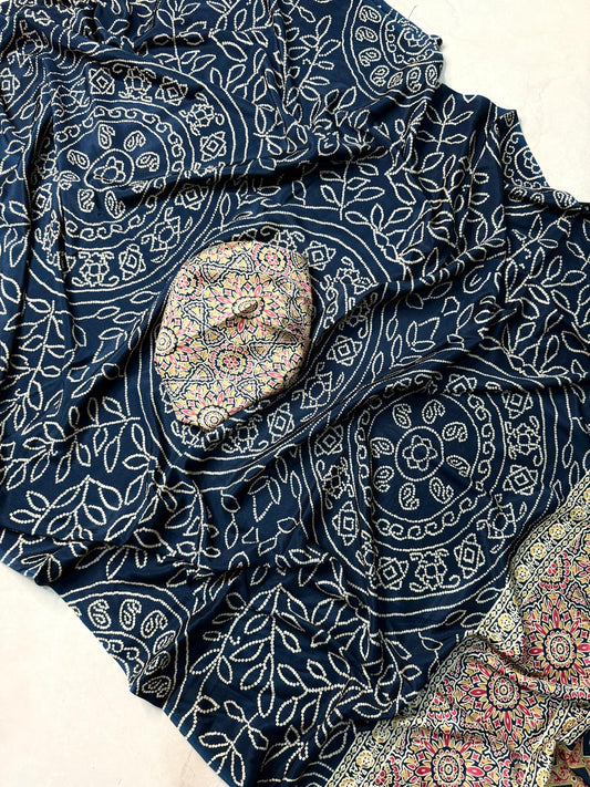 Ajrakh Satin Silk Saree