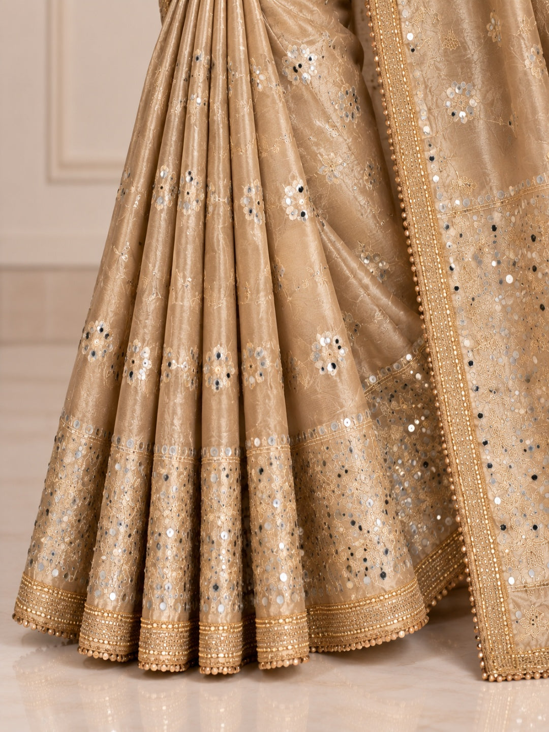 Woven Design Mirror Work Tissue Designer Banarasi Saree