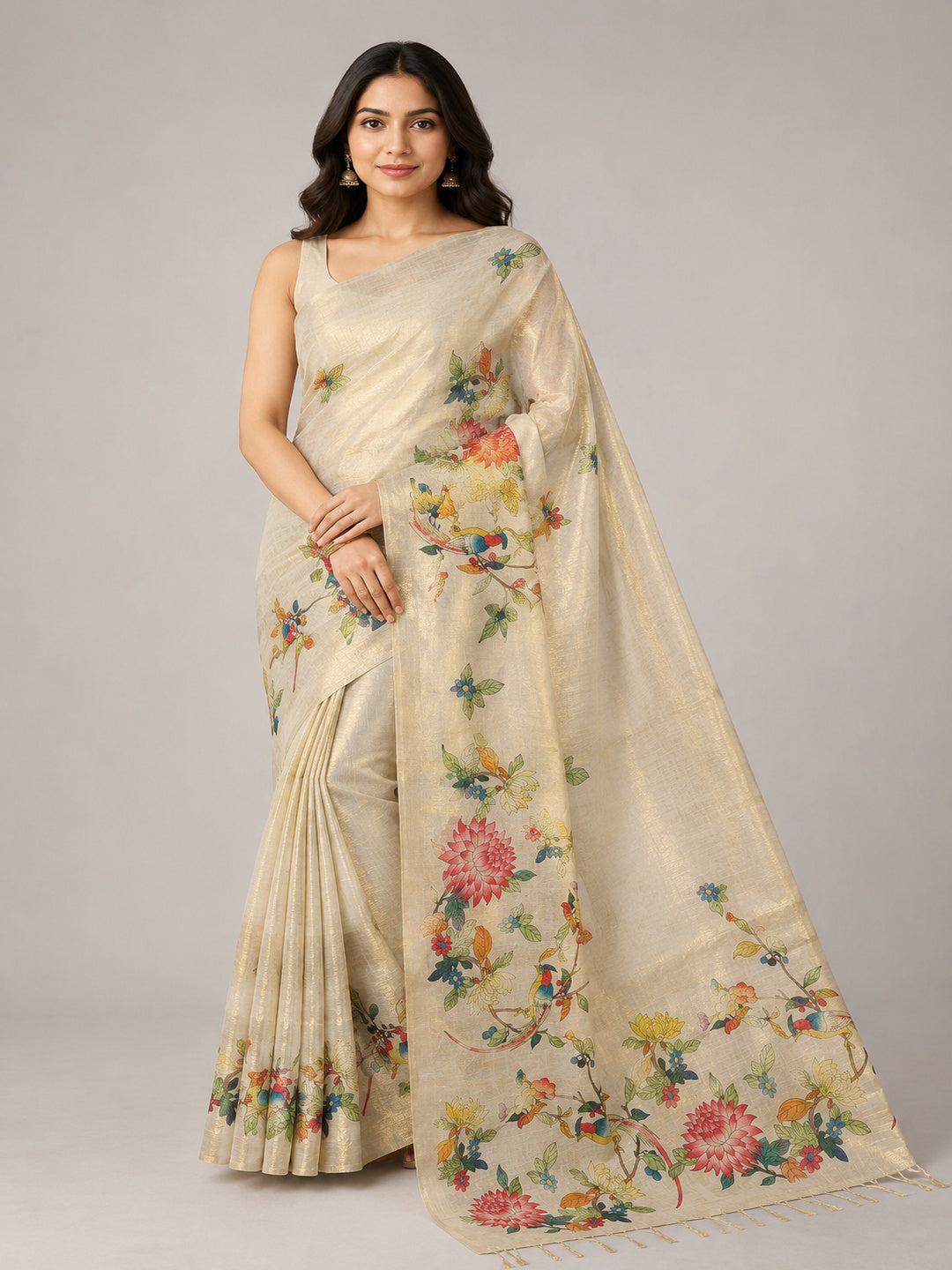 Cotton Silk Floral Woven Design saree with Woven Design Border