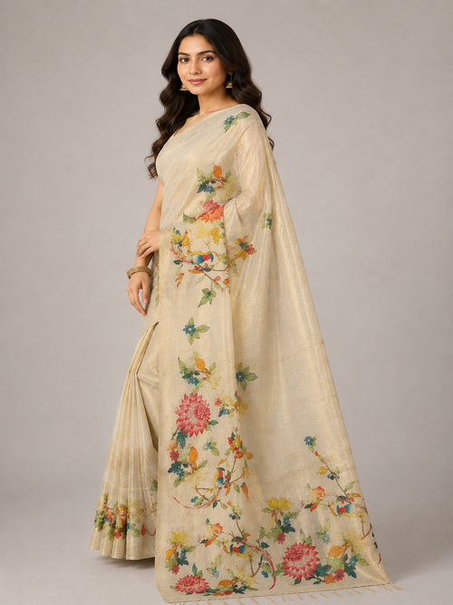 Cotton Silk Floral Woven Design saree with Woven Design Border