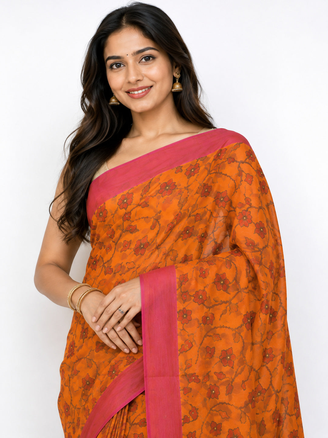 Soft Silk  Floral & Peacock Printed Tassels Sequins Work Saree/Sari