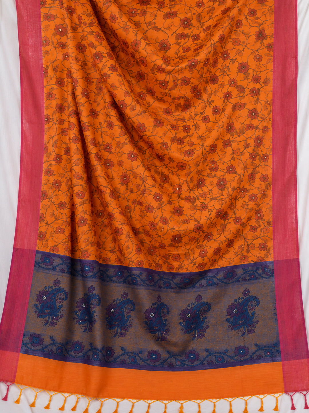 Soft Silk  Floral & Peacock Printed Tassels Sequins Work Saree/Sari