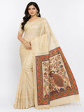 Cotton Cream-coloured and Brown sarees