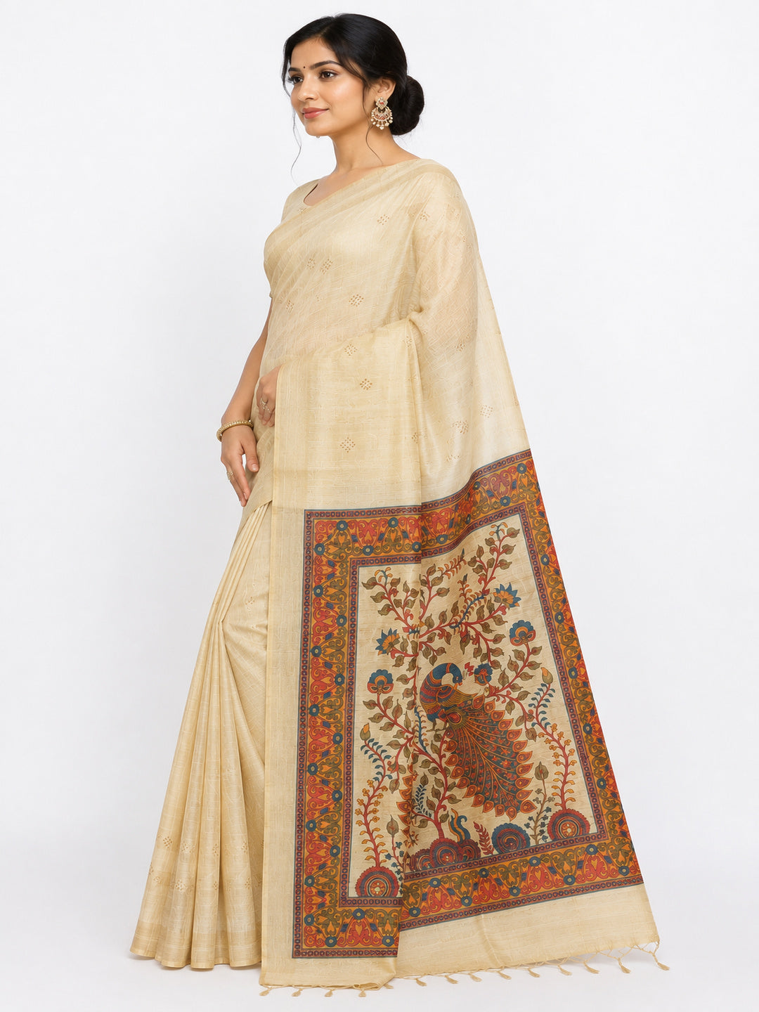 Cotton Cream-coloured and Brown sarees