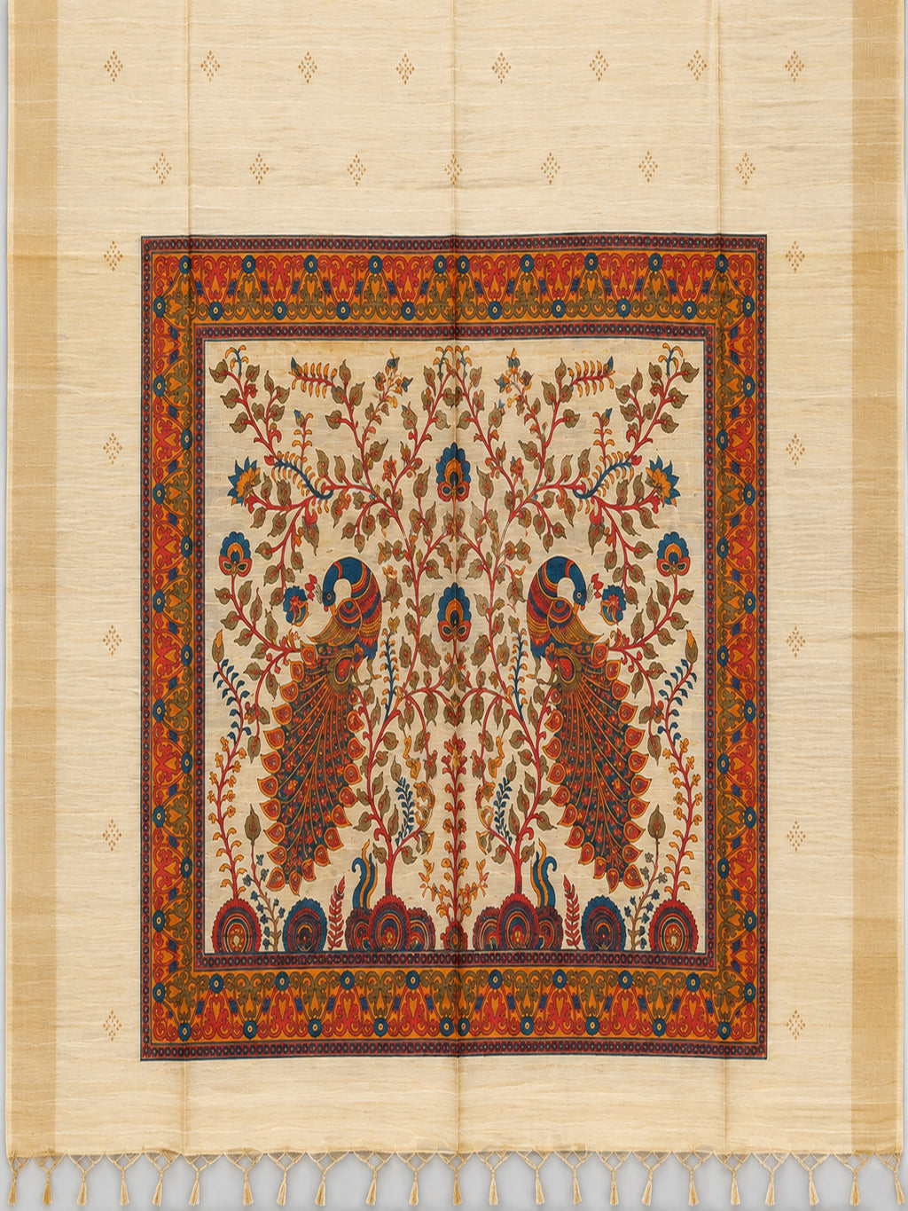 Cotton Cream-coloured and Brown sarees