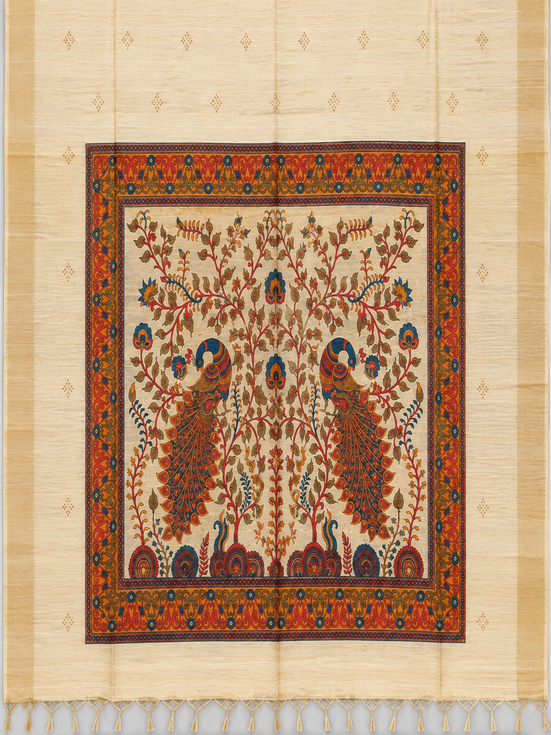Cotton Cream-coloured and Brown sarees