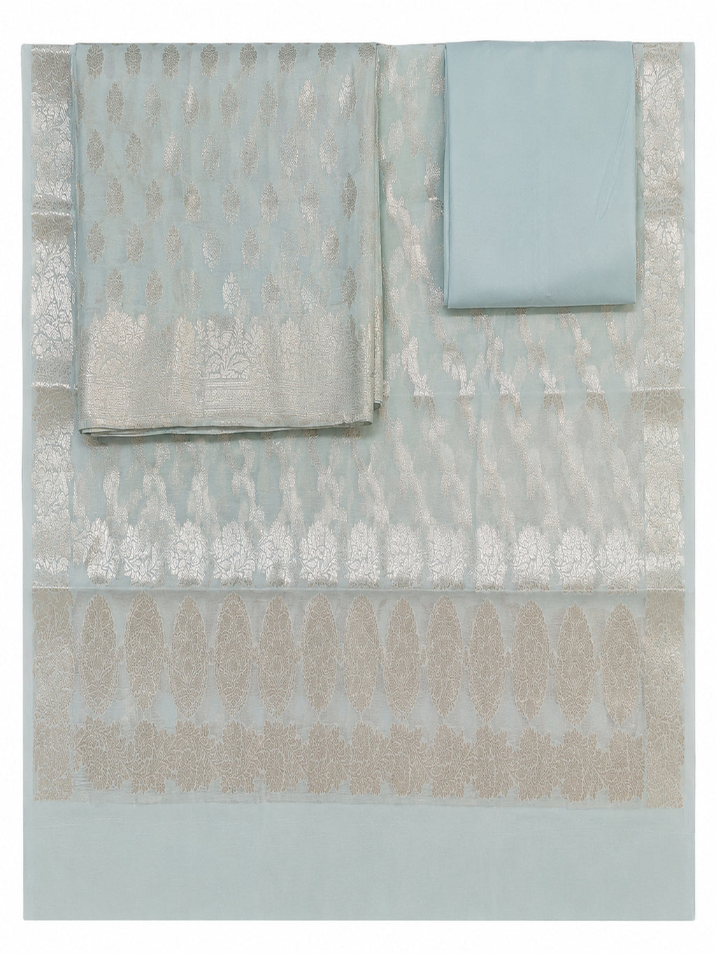 Banarsi Silk Sea Green Suit 3pc Unstitched Suit Zari Weaving Suit