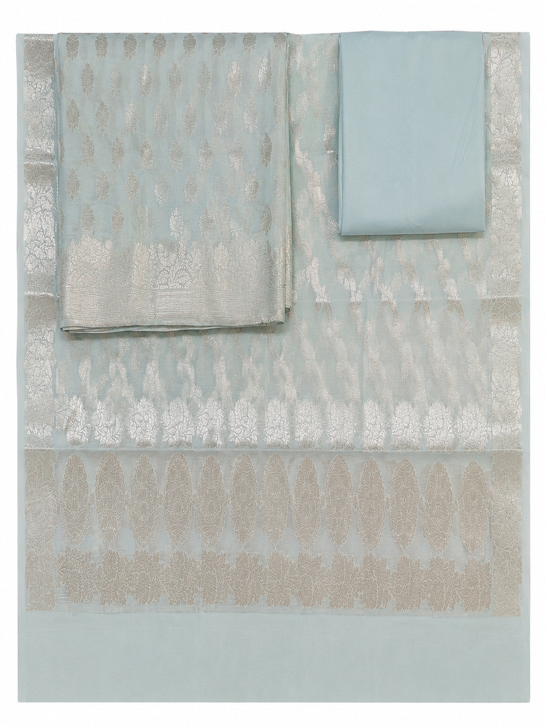 Banarsi Silk Sea Green Suit 3pc Unstitched Suit Zari Weaving Suit