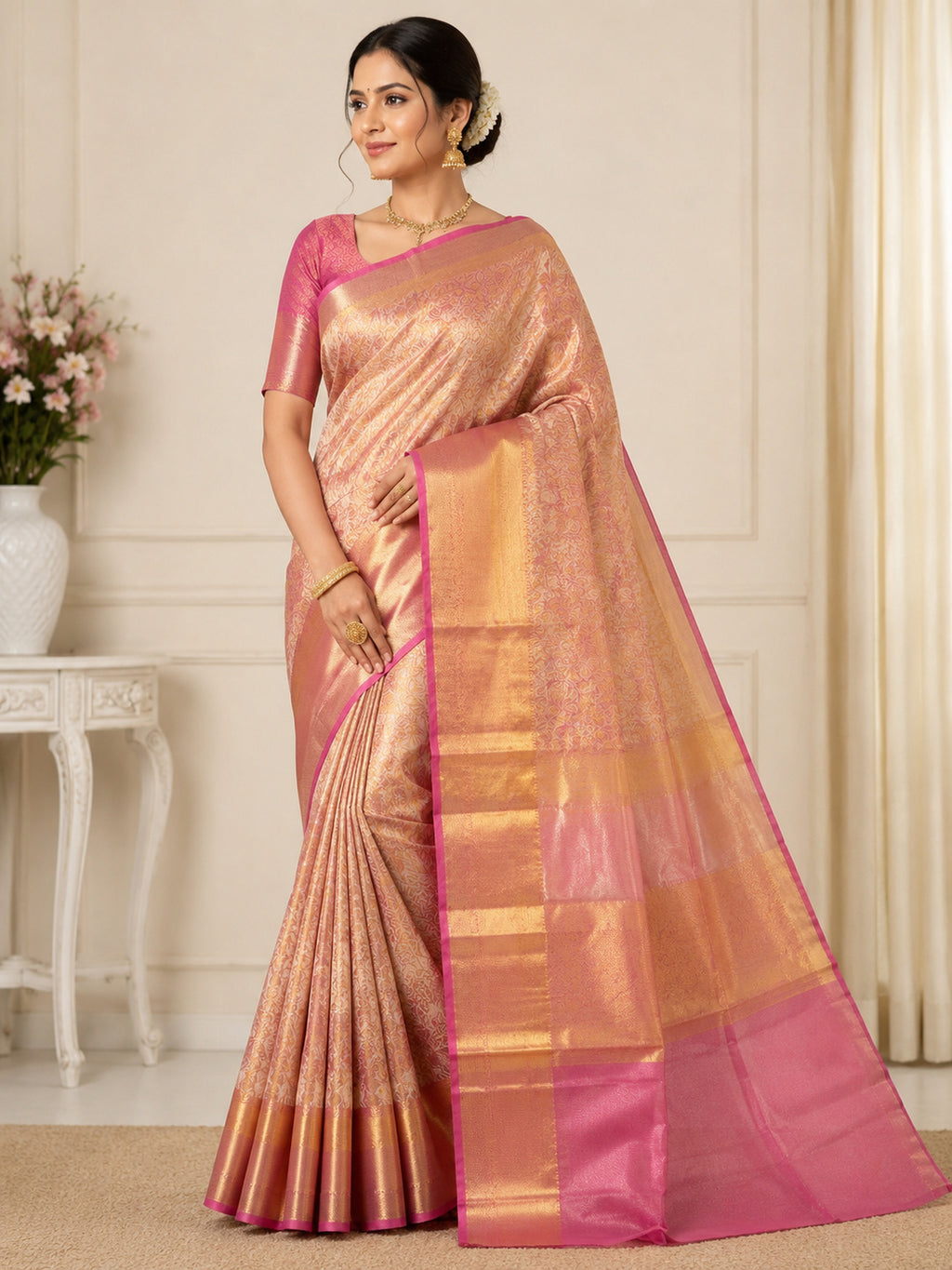 Silk Sari/Saree Tissue silk Style Festive Partywear Unstitched Blouse pc