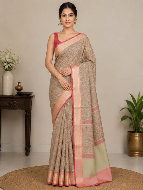 Soft Silk Multicolor Woven Design Saree with Unstitched Blouse