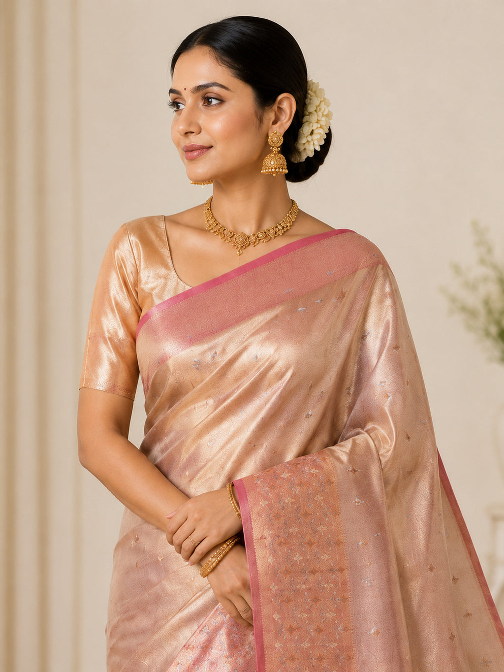 Silk Sari/Saree Tissue silk Style Festive Partywear Unstitched Blouse pc