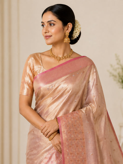 Silk Sari/Saree Tissue silk Style Festive Partywear Unstitched Blouse pc