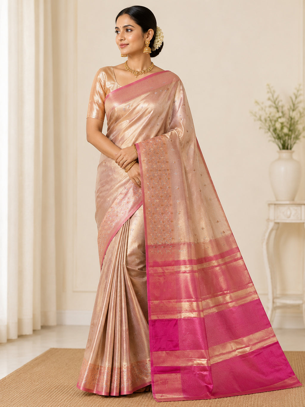 Silk Sari/Saree Tissue silk Style Festive Unstitched Blouse pc