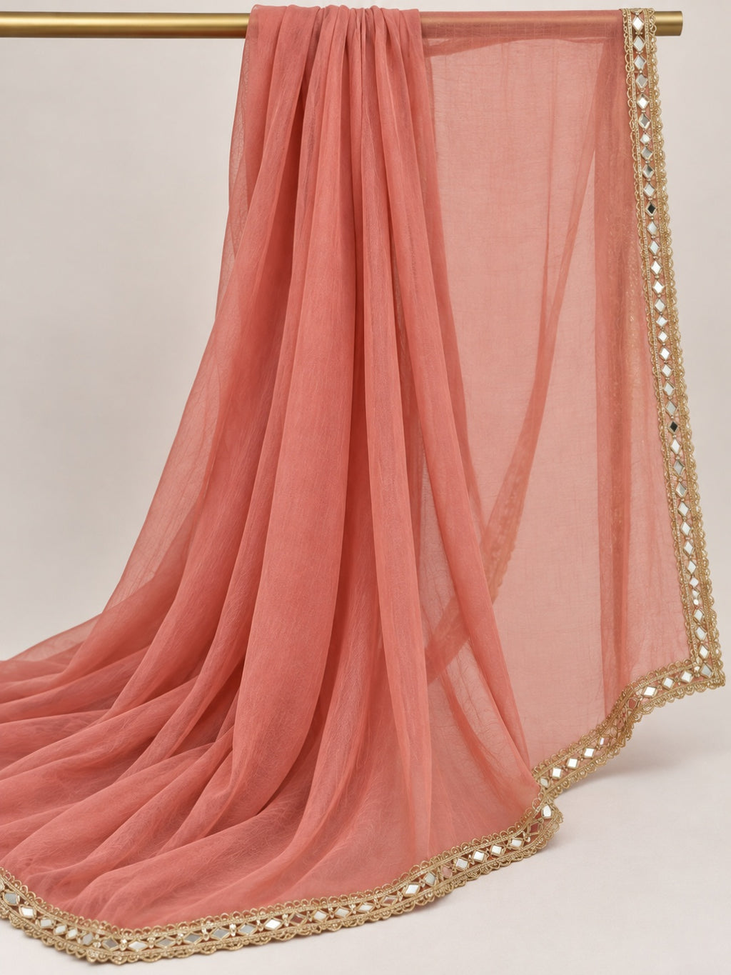 Muslin with Chiffon Dupatta Unstitched Suit Peach Color